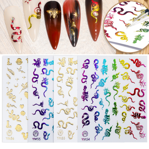 cross-border new nail stickers snake pattern ins wind magic color gilding 3d nail stickers with adhesive