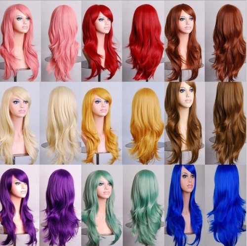 factory direct wig 70cm color long curly hair/micro volume/high temperature silk/multi-color curly hair cos anime wig