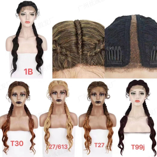 european and american amazon front lace three-strand braid chemical fiber japanese curly hair african wig braid lace wigs