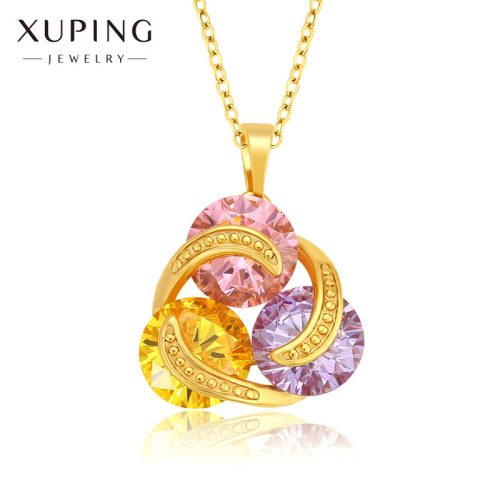Xuping Jewelry Color Synthesis cubic Zirconia Rotatable Pendant Light Luxury Niche Temperament Vintage Necklace Pendant 