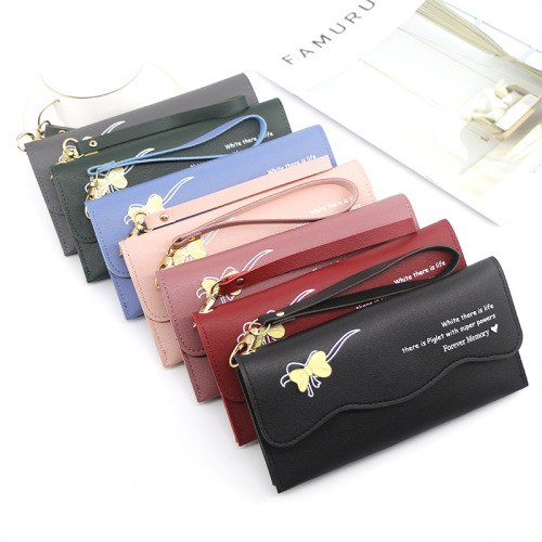 Fashion Casual Wallet women‘s Long Bow Solid Color Change Document Clutch Handbag Coin Purse Card Holder