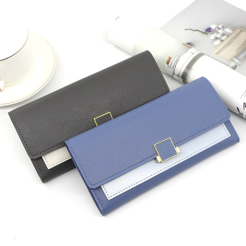 women‘s wallet women‘s clutch long solid color simple tri-fold wallet round hardware leather wallet women‘s long bag