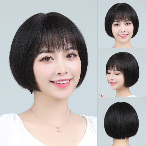 Wig Women‘s Short Hair Full-Head Wig Women‘s Bobo Bobhaircut Real Hair Wig Sheath Middle-Aged Mom Wig Head Cover