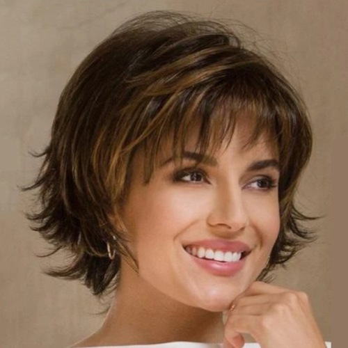 factory direct wig short straight hair fluffy short bangs dark brown women‘s wig with curly hair