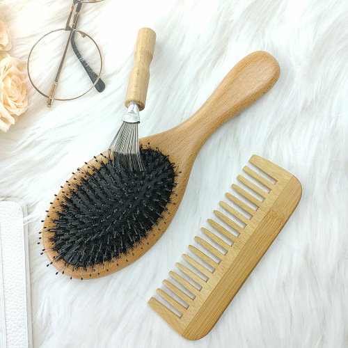 beech bristle two-color fur air cushion hair brush foreign trade cross-border high-grade wooden comb set factory direct