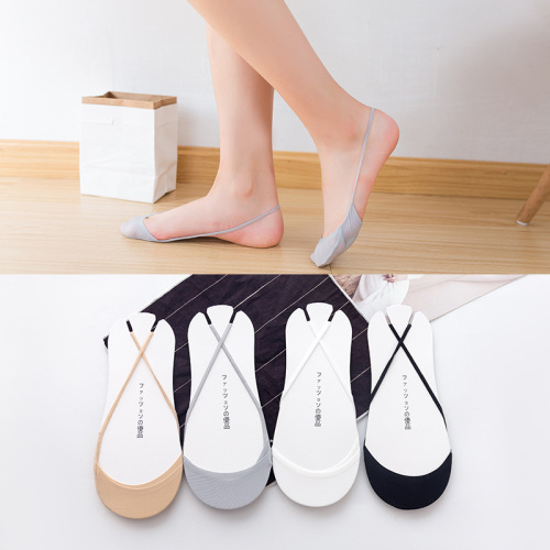 New Japanese Style 3D Air Cushion Ice Silk Boat Socks Sling High Heels Toe Half Socks Non-Slip Silicone Shallow Mouth Invisible Socks Wholesale