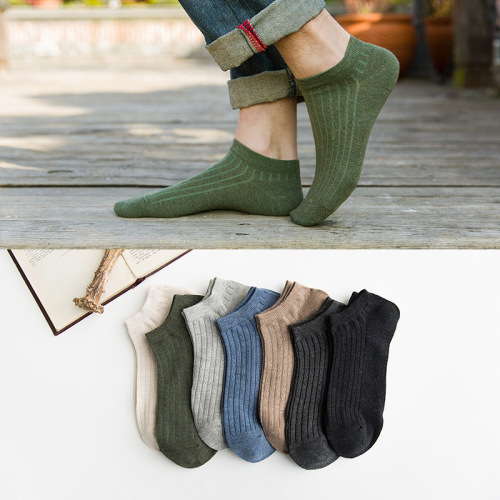 Socks Spring and Summer New Vertical Invisible Socks Men‘s Low-Top Shallow Mouth Color Boat Socks Yiwu Cotton Socks Factory Direct 