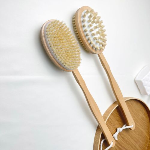 double-sided hemu brush massage beads pig hair bath brush detachable long handle brush zihe wooden brush bristle brush bath brush