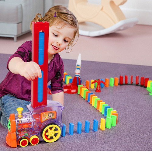 Dominoes Automatic Delivery Car Children‘s Early Education Educational Electric Train Issuing Internet-Famous Toys Building Blocks