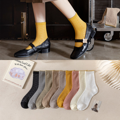 Summer Women‘s Casual Mid-Calf Socks Thin Breathable Mesh Cotton Socks Stockings color Women‘s Socks One-Piece Delivery