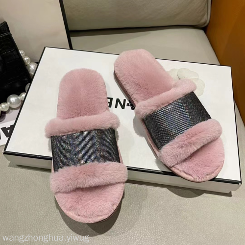 new spring， autumn and winter open plush slippers home korean casual slippers