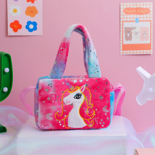 Plush Toy Satchel Shoulder Bag Cartoon Cute portable Crossbody Unicorn Satchel Starry Sky Unicorn Portable