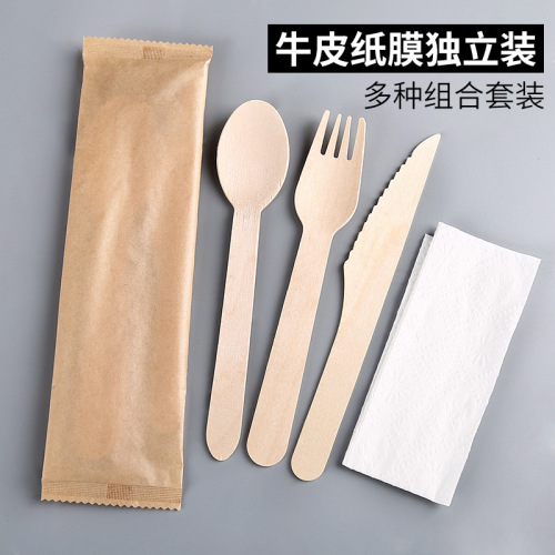 degradable disposable wooden birch tableware wooden knife wooden fork wooden spoon fruit fork ice cream spoon hot stamping logo