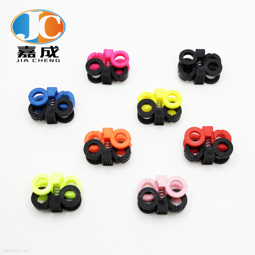 Two-Color Rubik‘s Cube Spring Fastener Plastic Double Hole Pig Nose Button Umbrella String Clip Elastic Band Adjustable Buckle