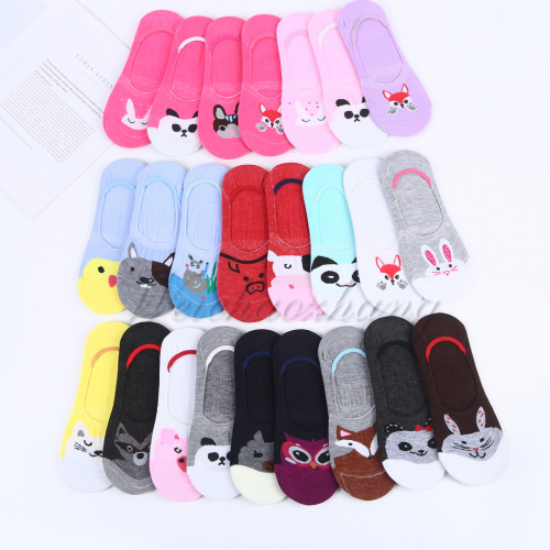 Cute Cartoon Animal Head Women‘s Fashionable Colorful Color Matching Non-Slip Boat Socks Summer Thin Invisible Shallow Mouth Socks
