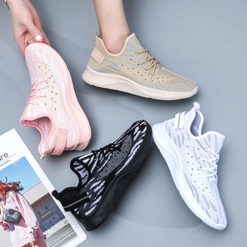 2022 Flying Needle Dense Net Leisure Sports High Elastic Lightweight Women‘s Shoes Lace-up Lazy Shoes Fresh Flying Woven Women‘s Shoes