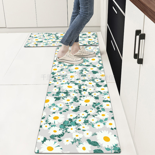 Qiansi Non-Slip Foot Mat Leather Kitchen Floor Mat Washable Oil-Proof Waterproof PVC Floor Mat Durable for Kitchen