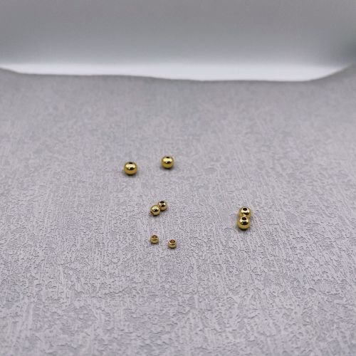 18K Color-Preserving Gold Brass round Bead Mix Bead through Hole Golden Balls Electroplated Real Gold DIY Copper Bead Bracelet String Beads No Fading