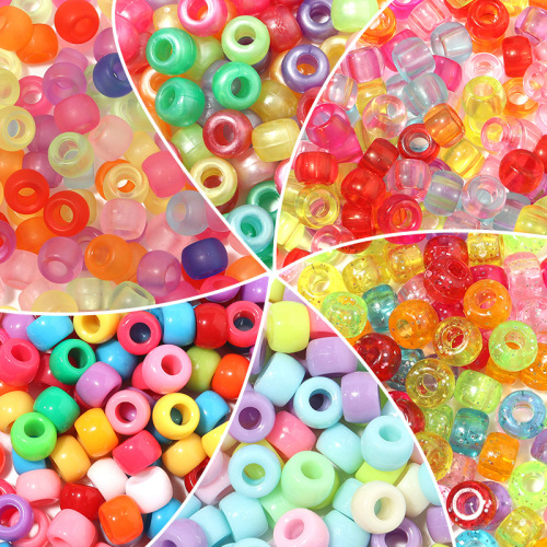 100 Pcs/Pack Big Hole Beads Colored Onion Powder Transparent Frosted Barrel Beads Plastic Pony Beads Pony Dirty Braid Wig Beads