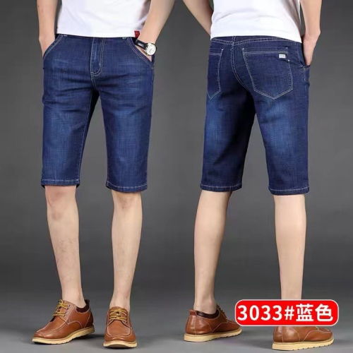 summer denim shorts men‘s stretch shorts men‘s straight loose large size thin cropped casual denim pants