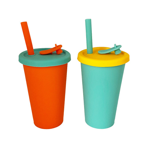 Platinum Silicone Children‘s Straw Cup 350ml Internet Celebrity Ins High Temperature Resistant Portable Outdoor Drinking Glass Milky Tea Cup