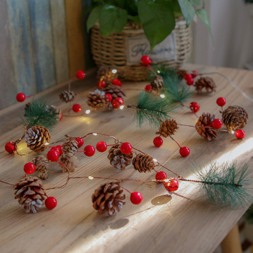 new amazon christmas pine cone light string pine needle decorative led copper wire light small mulberry fruit pull flag creative decorative light