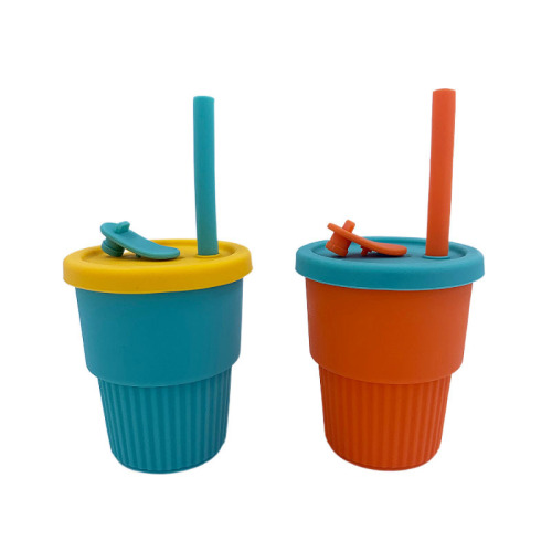 Spot Platinum Grade Silicone Internet Celebrity Easy to Learn Drinking Cup Creative Color with Straw Drop-Resistant Children‘s Water Cup 