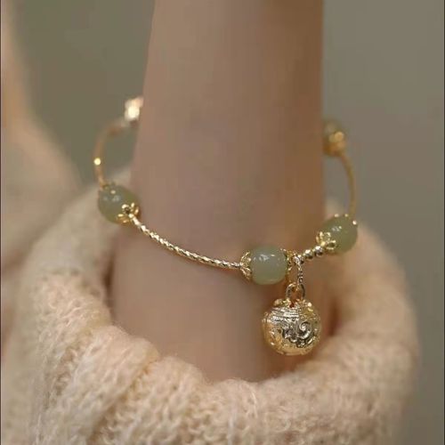 2023 new hetian jade bell pearl bracelet ins special-interest design women‘s high-grade lucky light luxury bracelet