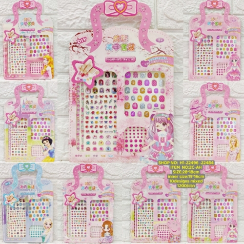 new children‘s colorful nail stickers nail stickers set cartoon acrylic diamond girl nail stickers set