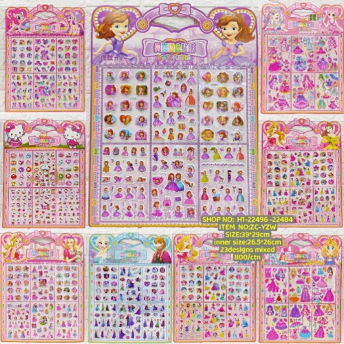 new double-layer bronzing dress-up three-dimensional stickers disney princess stickers bubble stickers double-layer bronzing children