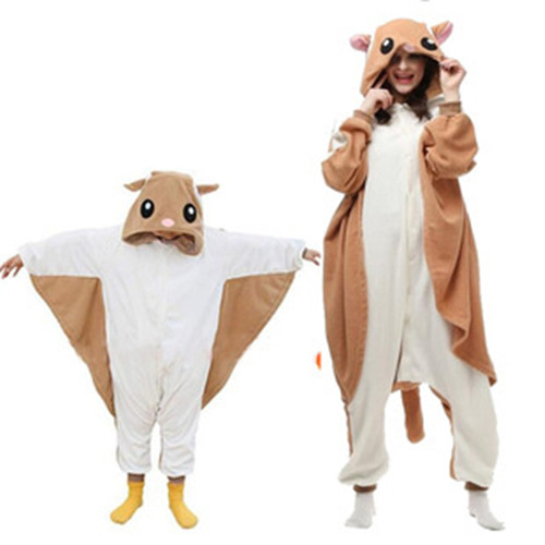 Adult Flannel Toilet Version Cute Cartoon Anime Flying Squirrel Animal One-Piece Pajamas