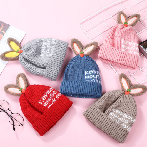wool hat autumn and winter keep baby warm knitted hat cute rabbit ears pullover hat outdoor wind protection hat