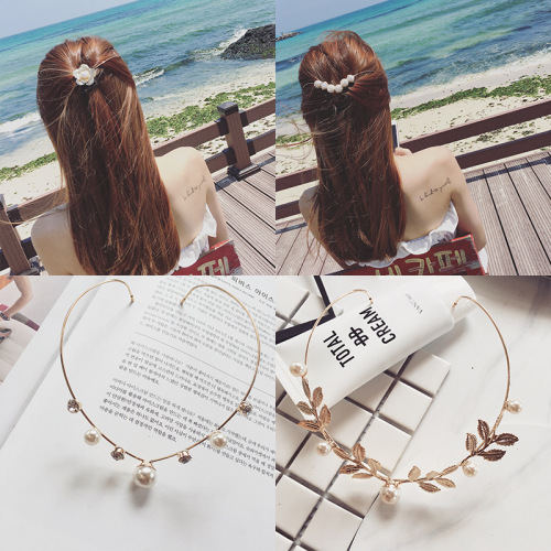 korean alloy back wear sweet hairpin pearl flower pressure hair clip hair band korean updo ornament headwear