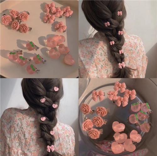 Super Sweet Pink Barrettes Series! Girl‘s Bow Peach Camellia Peach Heart Side Clip Hair Accessories Headdress
