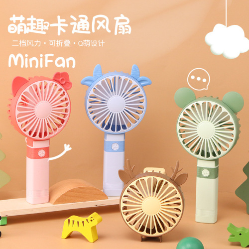 portable small fan handheld small mini mute desktop with antlers usb student rechargeable electric fan gift