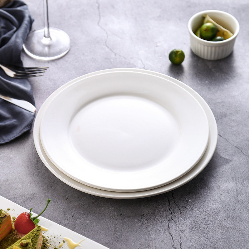 Ceramic Flat Plate Shallow Plate Western Cuisine Steak Plate round Tableware Small Bone Dish Pure White Platter White Plate Home