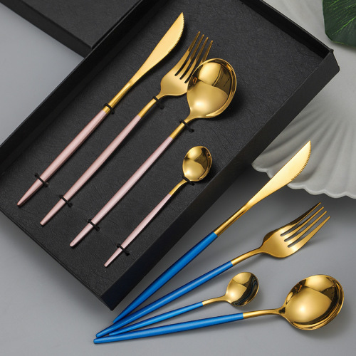 stainless steel portuguese convenient tableware set promotional gifts spoon fork chopsticks three-piece set students