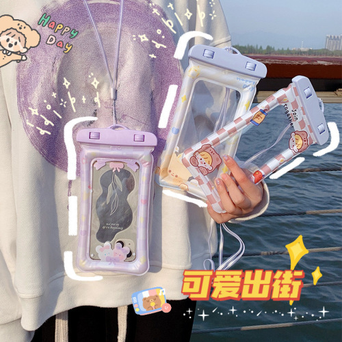 touch screen mobile phone waterproof bag female cute transparent pvc airbag swimming drifting portable sealed protective bag wholesale