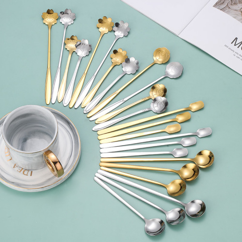 Creative Stirring Dessert Flower Spoon Spoon Spoon Stainless Steel Korean Spoon Coffee Spoon Long Handle Laser Logo 