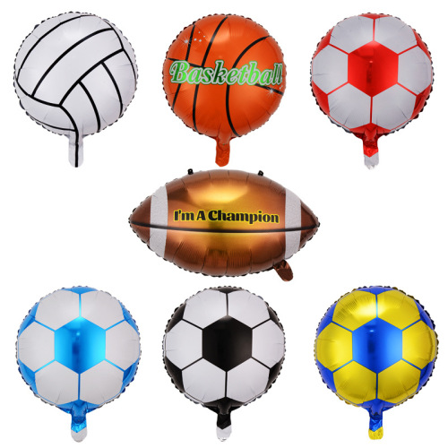 8-Inch Black and White Football Rugby Balloon Basketball Balloon Sports Aluminum Film Balloon Bar World Cup Decoration Props 