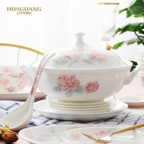 huaguang ceramic bone china tableware suit bowl and dish set household chinese in-glaze decoration romantic dawn