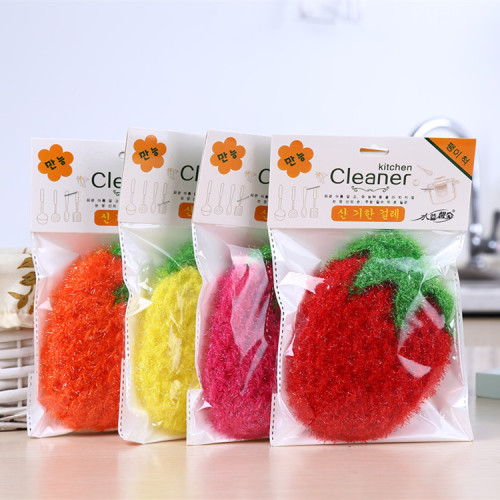 Creative Korean Acrylic Strawberry Dish Towel Handmade Polyester Yarn Dishcloth Kitchen Cleaning Scouring Pad Wholesale