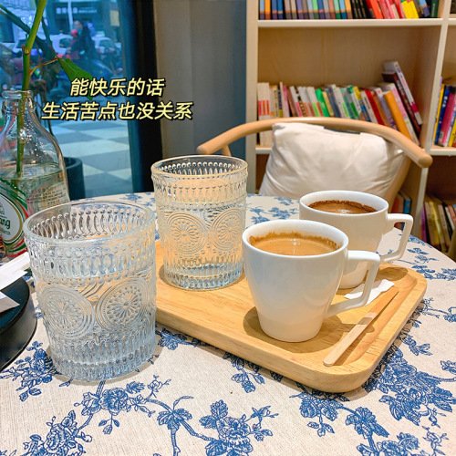 nordic retro golden edge glass home relief water cup baroque sunflower transparent juice drink cup