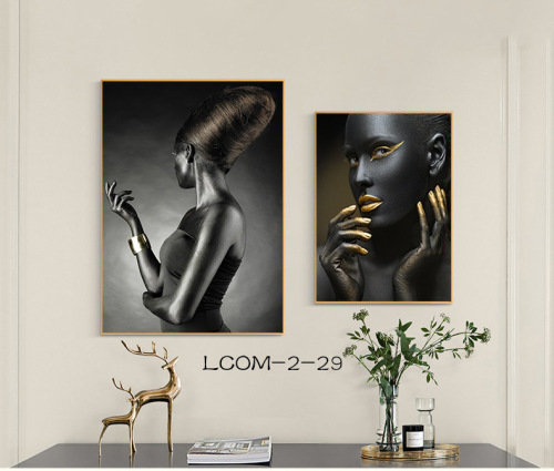 cross-border nordic light luxury black beauty decorative painting modern gold black gold character makeup background wall material picture