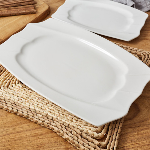 ceramic steamed fish plate household restaurant put fish plate rectangular ancient dish commercial plate restaurant pure white tableware
