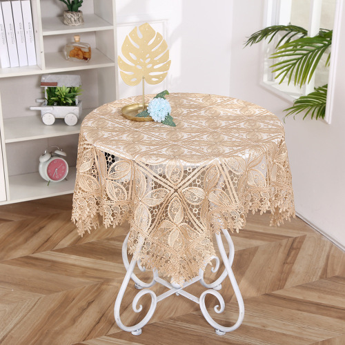 cross-border european retro tablecloth polyester hollow embroidery tassel tablecloth ins style round solid color tablecloth wholesale