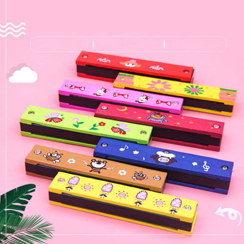 factory direct sale children‘s wooden toys wood 16-hole double row harmonica maternal and child toys children‘s educational musical instruments consignment