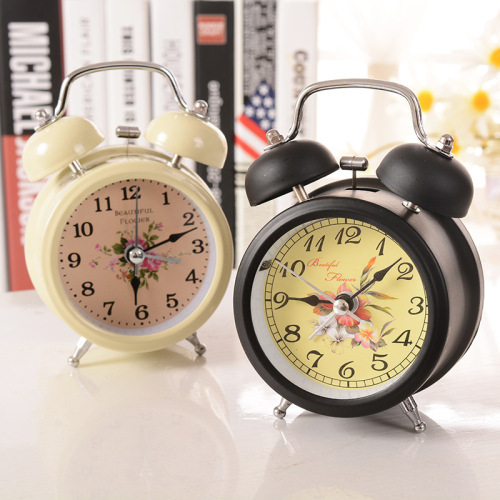 flower surface with light creative bell alarm clock european retro student bedroom jump pin metal bell wake-up clock