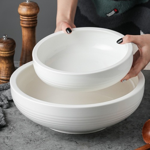 Hotel Pure White Tableware Wholesale Xue Yuliang Porcelain Thick Lip Bowl Large Noodle Bowl Soup Bowl Tableware Wholesale Ceramic Foreign Trade