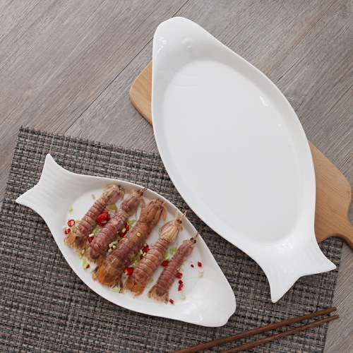 wholesale fish-shaped plate steamed fish plate high white reinforced porcelain 14-18 inch fish-shaped plate fish dish ceramic tableware foreign trade